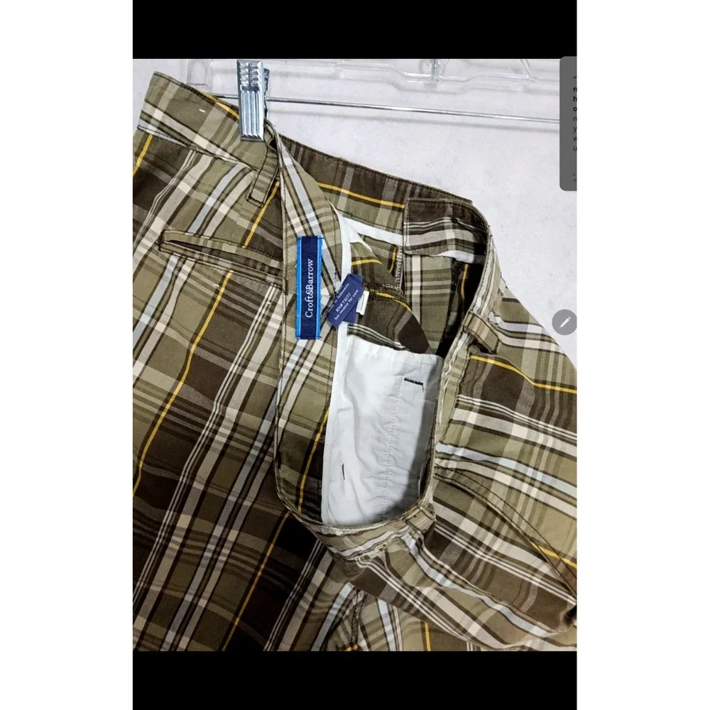 Croft & Barrow Shorts Mens 32 Classic Casual Brown‎ Plaid Beige 100% Cotton